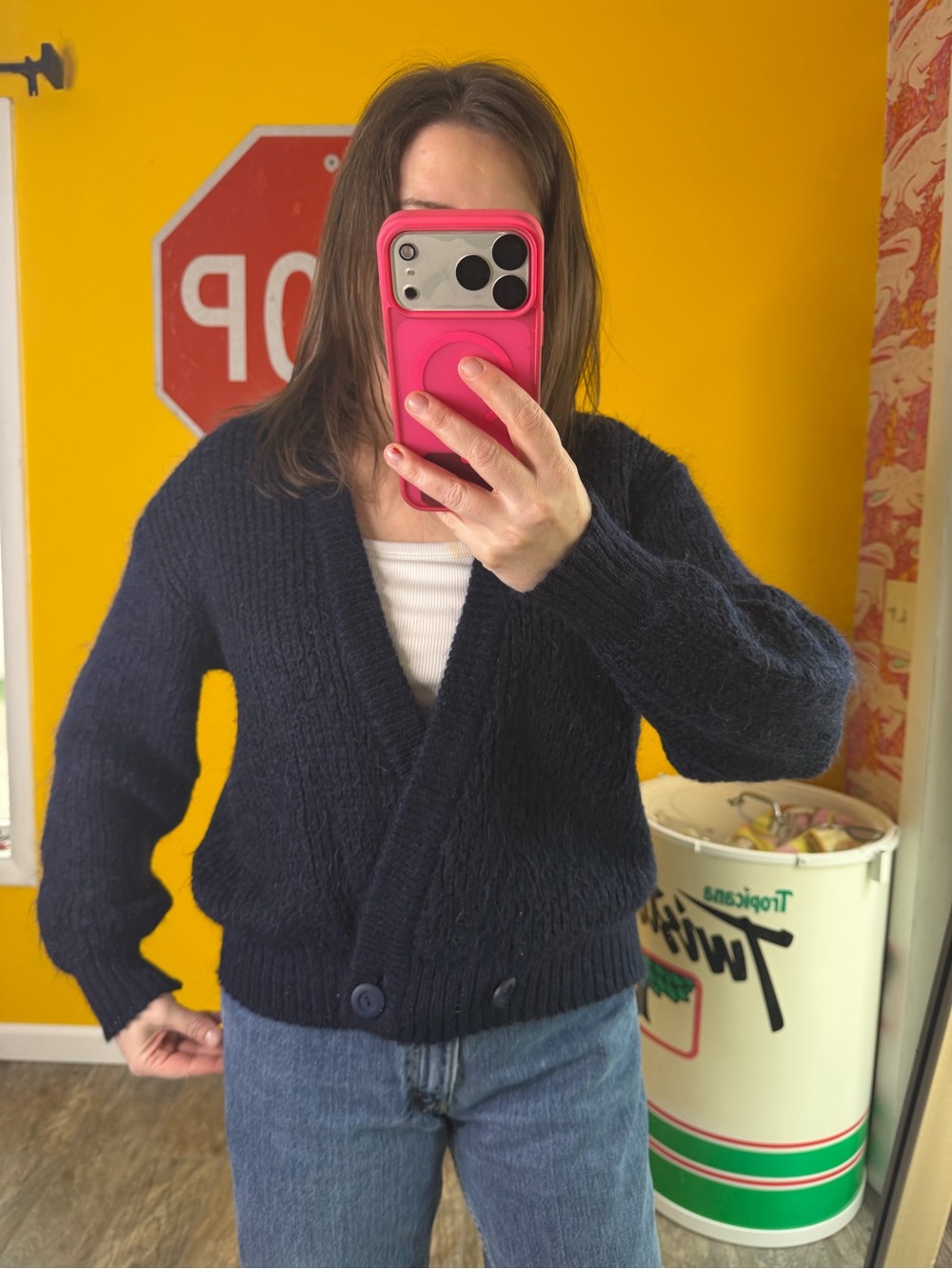 Vintage Mohair 90s Cardigan St Michael Navy V-Neck Long Sleeve size 12-14